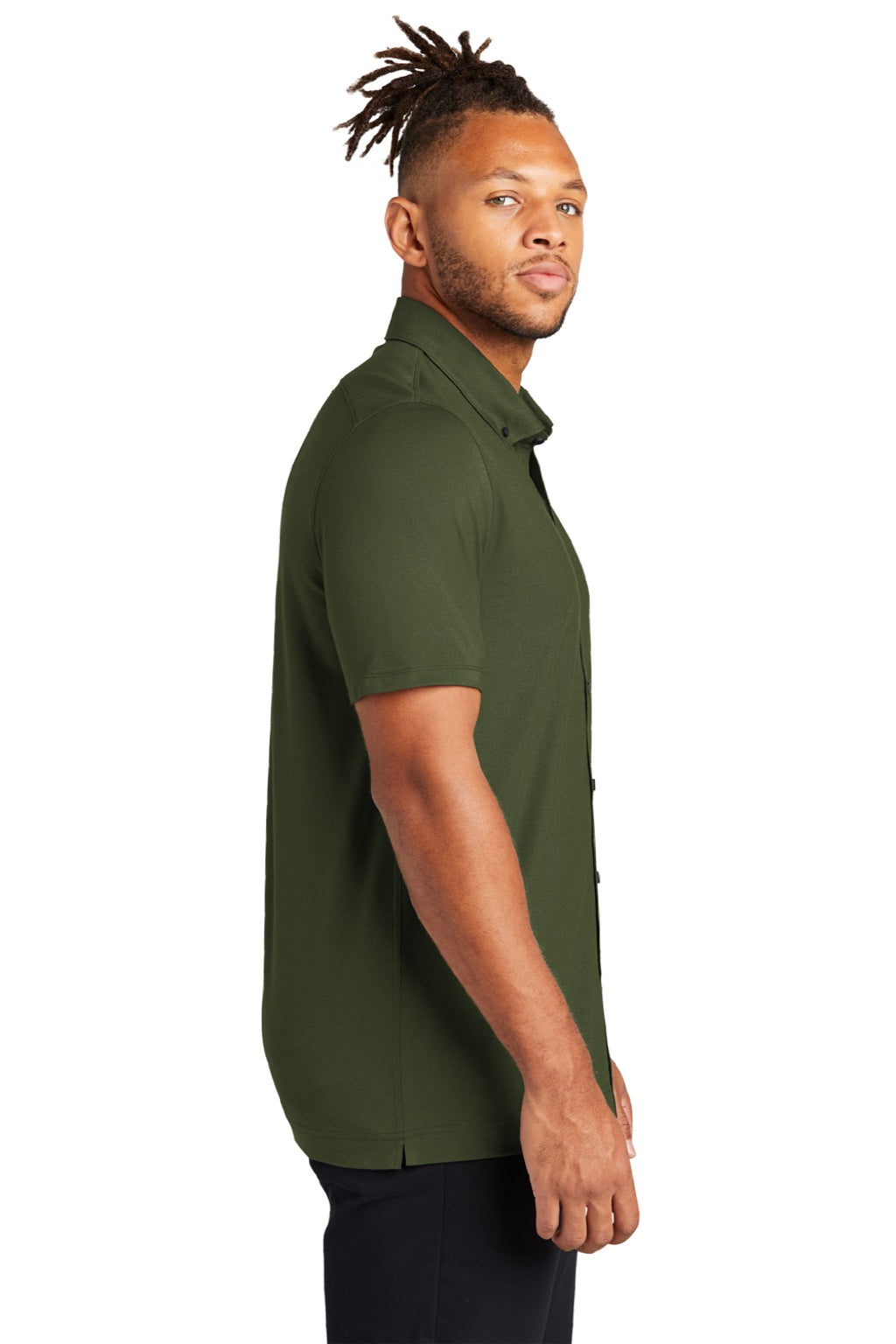 Mercer+Mettle MM1006 Mens Moisture Wicking Short Sleeve Button Down Shirt Townsend Green Model Side
