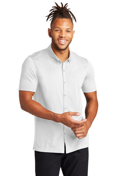 Mercer+Mettle MM1006 Mens Moisture Wicking Short Sleeve Button Down Shirt White Model Front