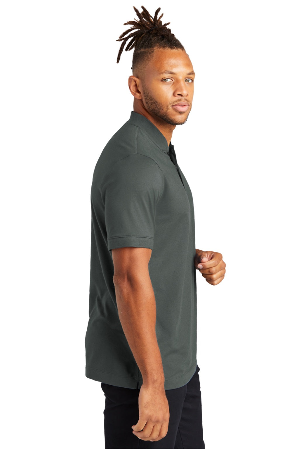 Mercer+Mettle MM1008 Mens Moisture Wicking Short Sleeve Henley T-Shirt Anchor Grey Model Side