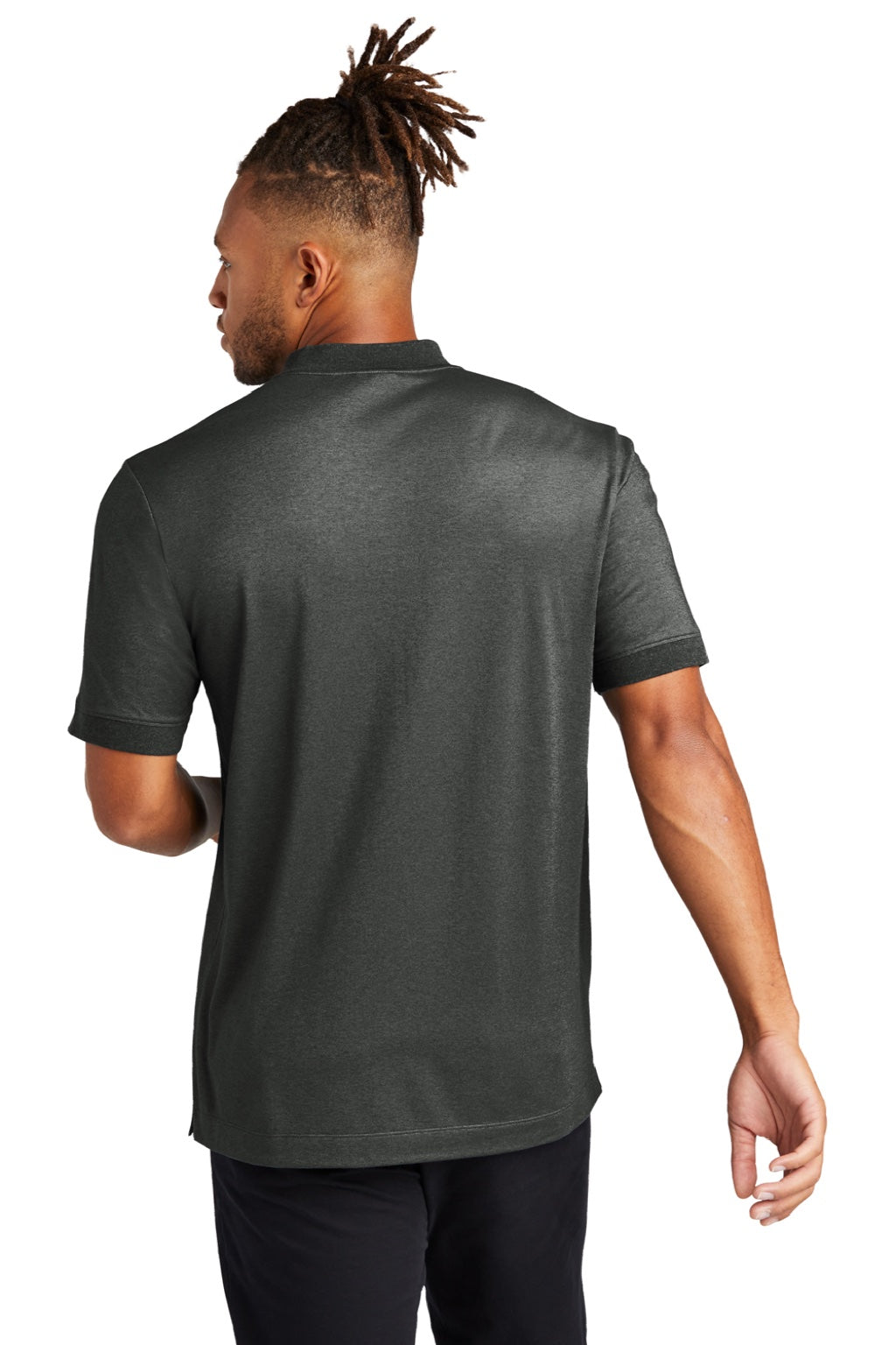 Mercer+Mettle MM1008 Mens Moisture Wicking Short Sleeve Henley T-Shirt Heather Anchor Grey Model Back
