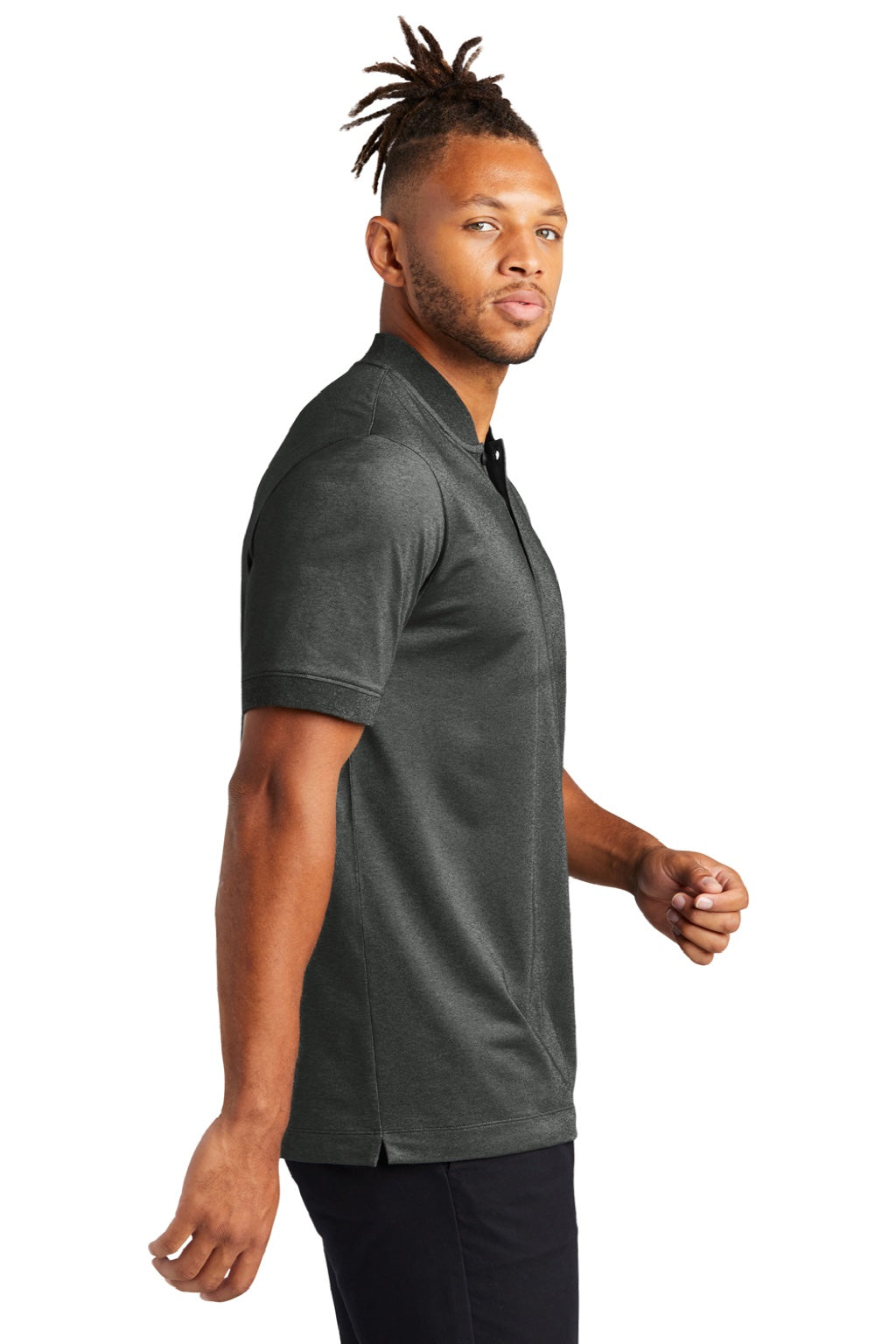 Mercer+Mettle MM1008 Mens Moisture Wicking Short Sleeve Henley T-Shirt Heather Anchor Grey Model Side