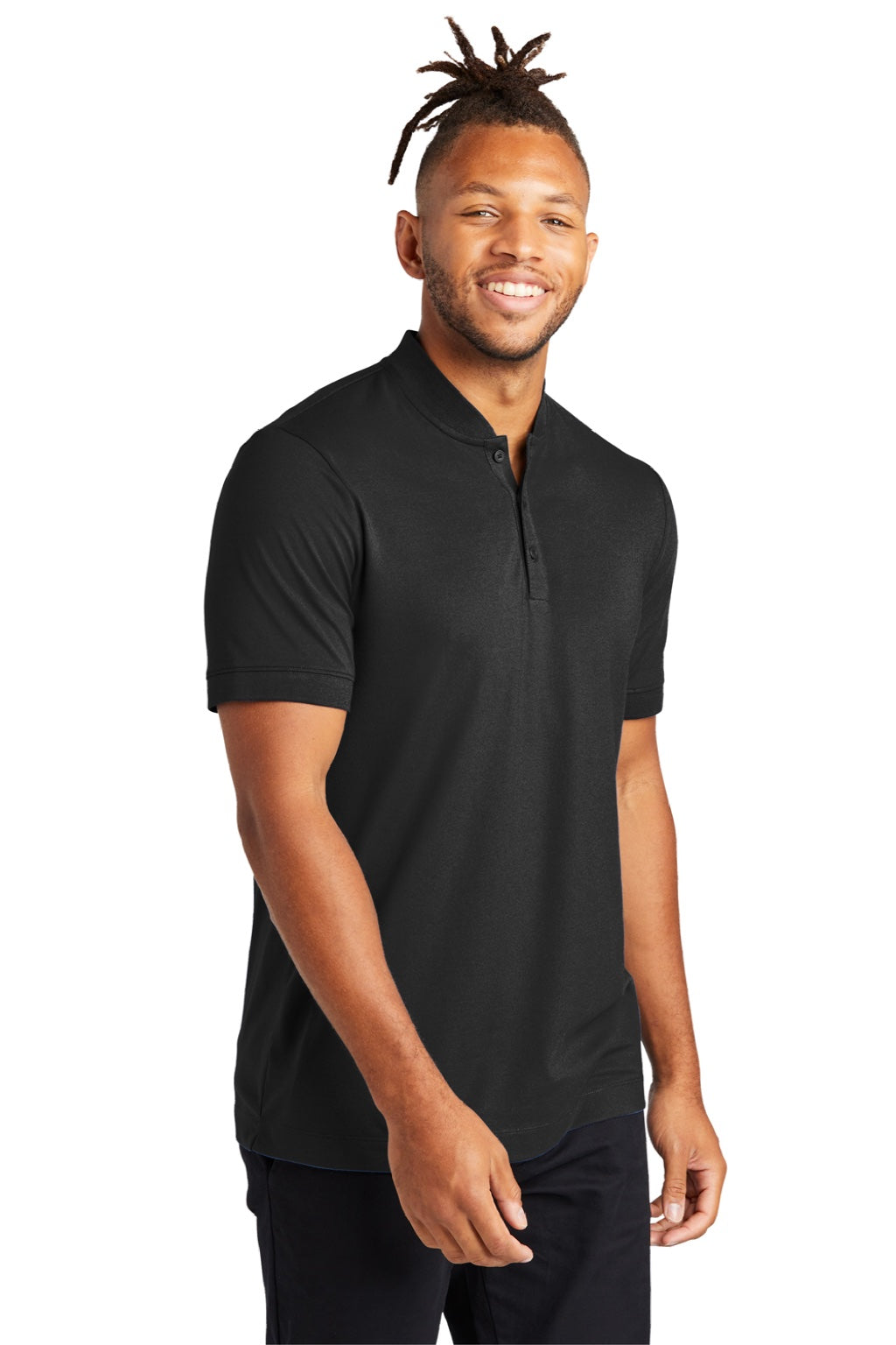Mercer+Mettle MM1008 Mens Moisture Wicking Short Sleeve Henley T-Shirt Deep Black Model 3Q