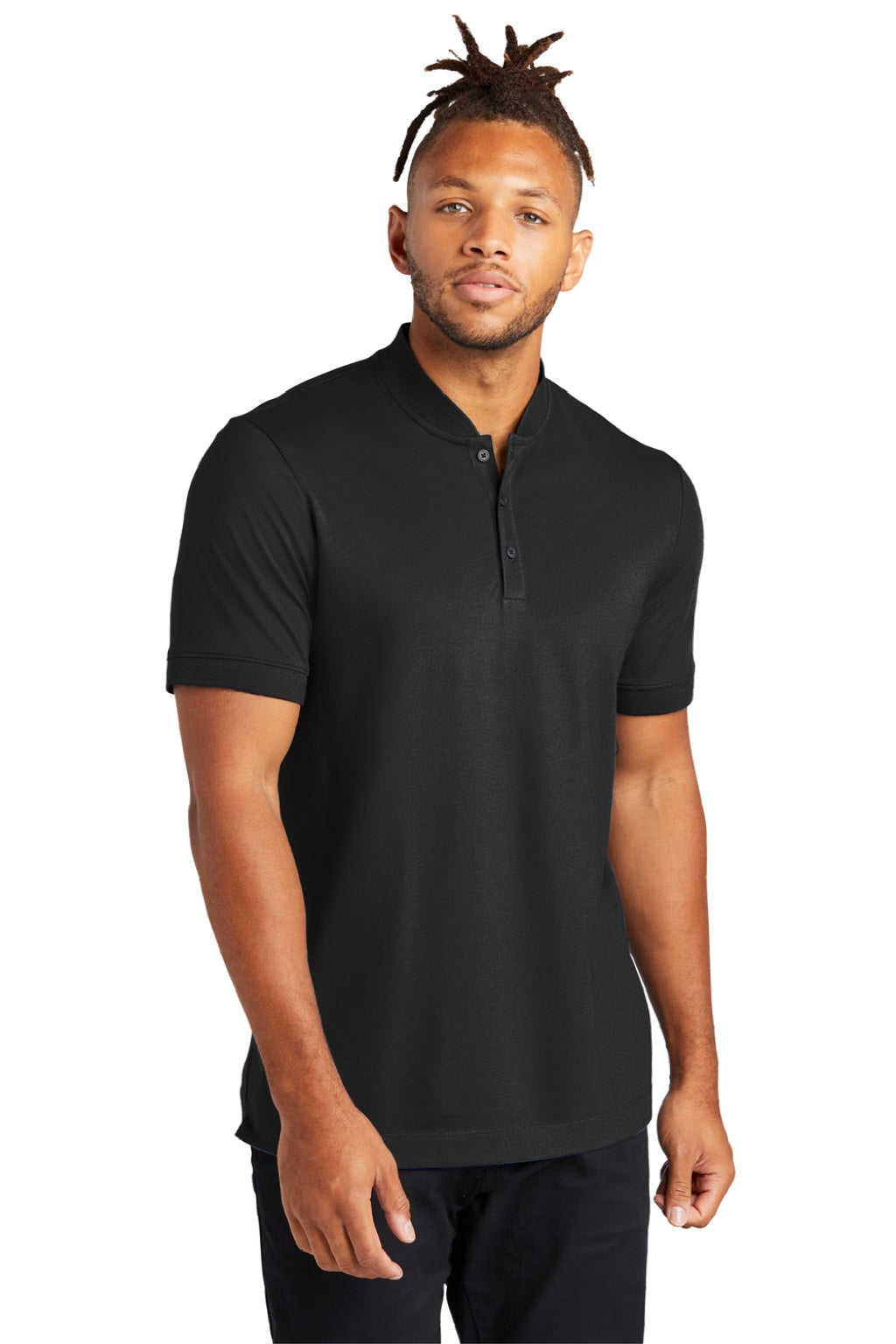 Mercer+Mettle MM1008 Mens Moisture Wicking Short Sleeve Henley T-Shirt Deep Black Model Front