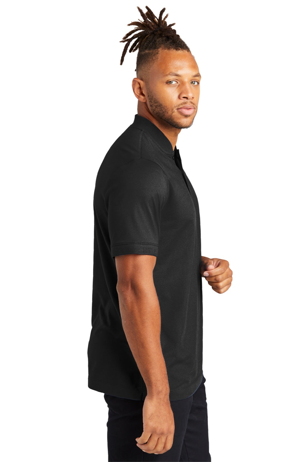 Mercer+Mettle MM1008 Mens Moisture Wicking Short Sleeve Henley T-Shirt Deep Black Model Side