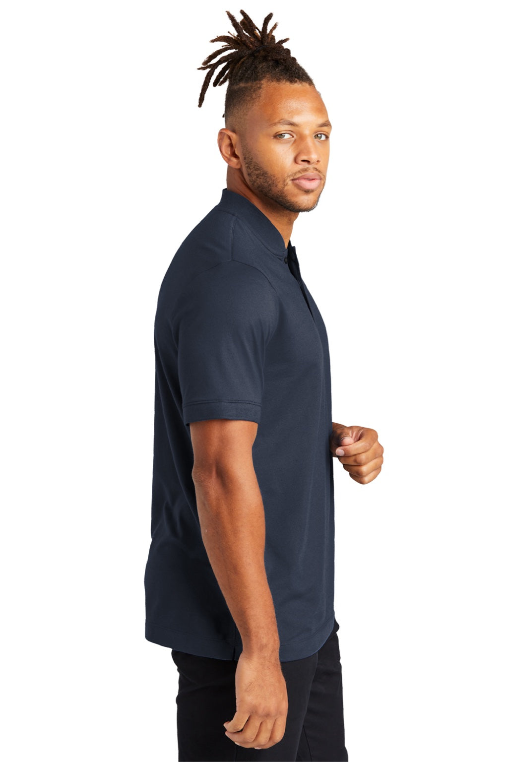 Mercer+Mettle MM1008 Mens Moisture Wicking Short Sleeve Henley T-Shirt Night Navy Blue Model Side