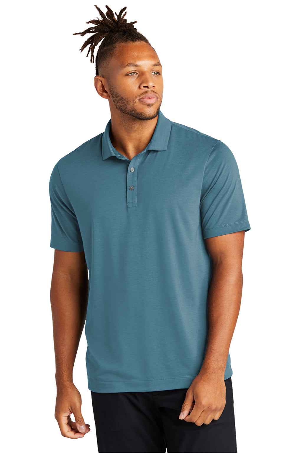 Mercer+Mettle MM1014 Mens Moisture Wicking Short Sleeve Polo Shirt Parisian Blue Model Front