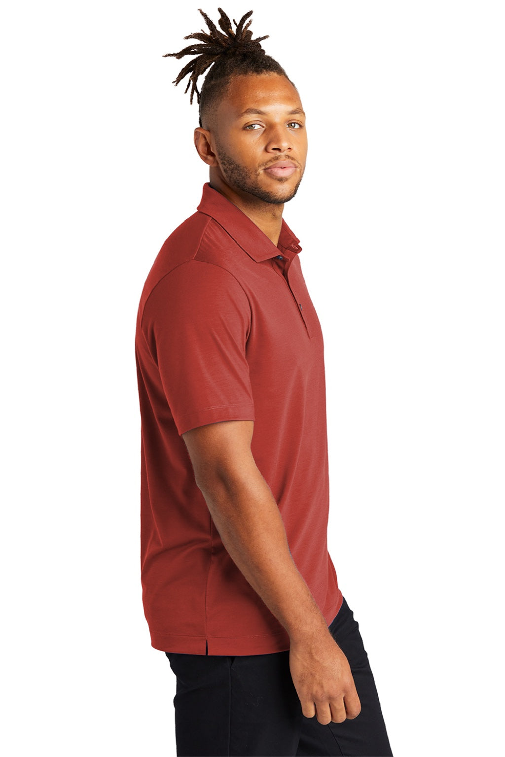 Mercer+Mettle MM1014 Mens Moisture Wicking Short Sleeve Polo Shirt Terracotta Model Side