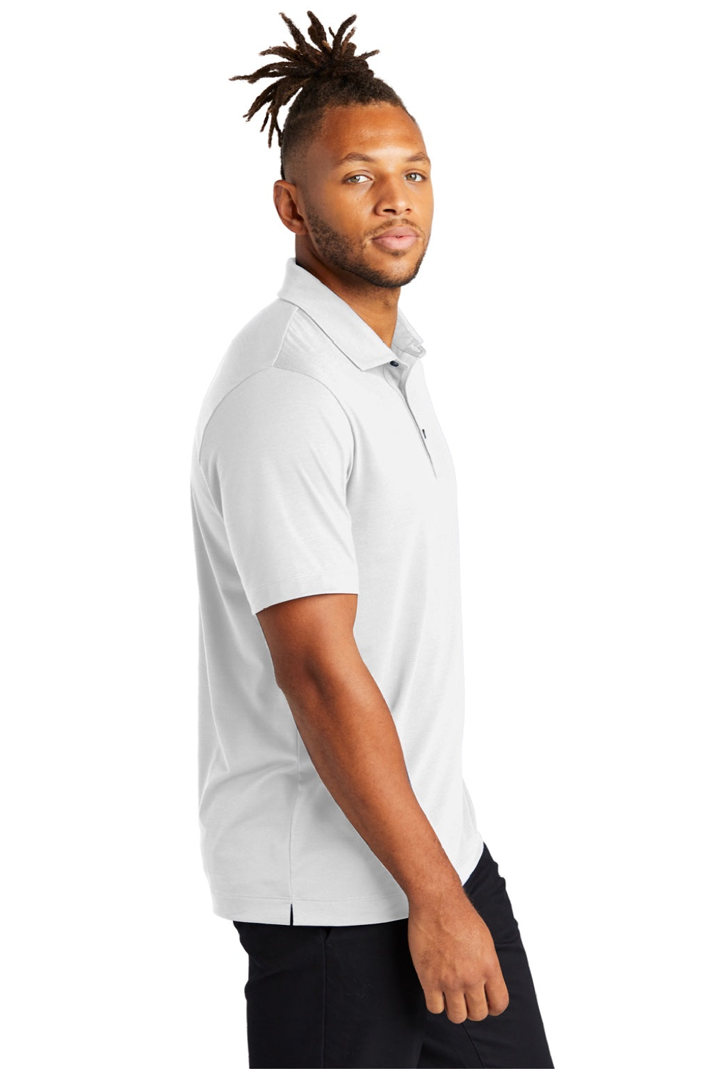 Mercer+Mettle MM1014 Mens Moisture Wicking Short Sleeve Polo Shirt White Model Side