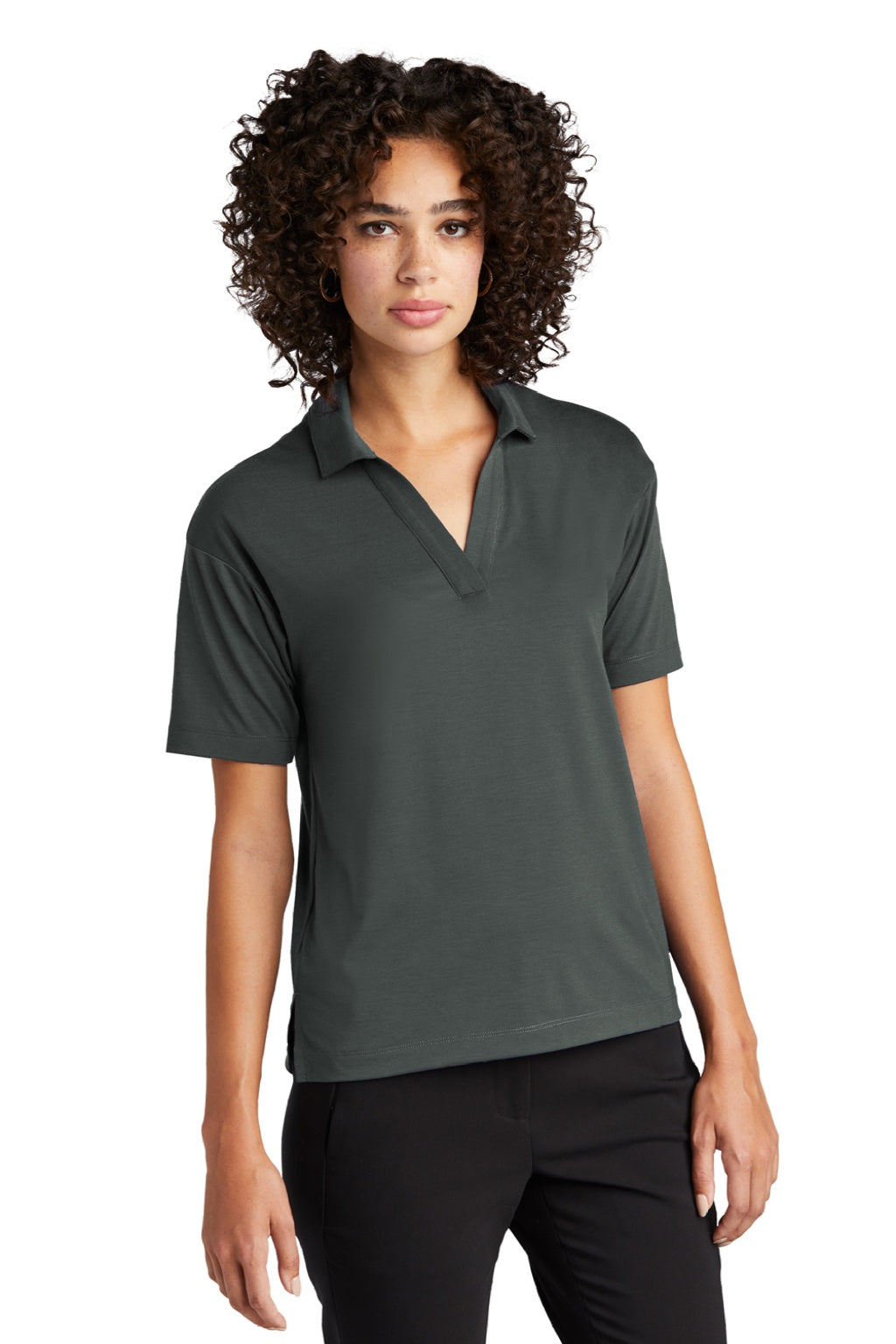 Mercer+Mettle MM1015 Womens Moisture Wicking Short Sleeve Polo Shirt Anchor Grey Model 3Q