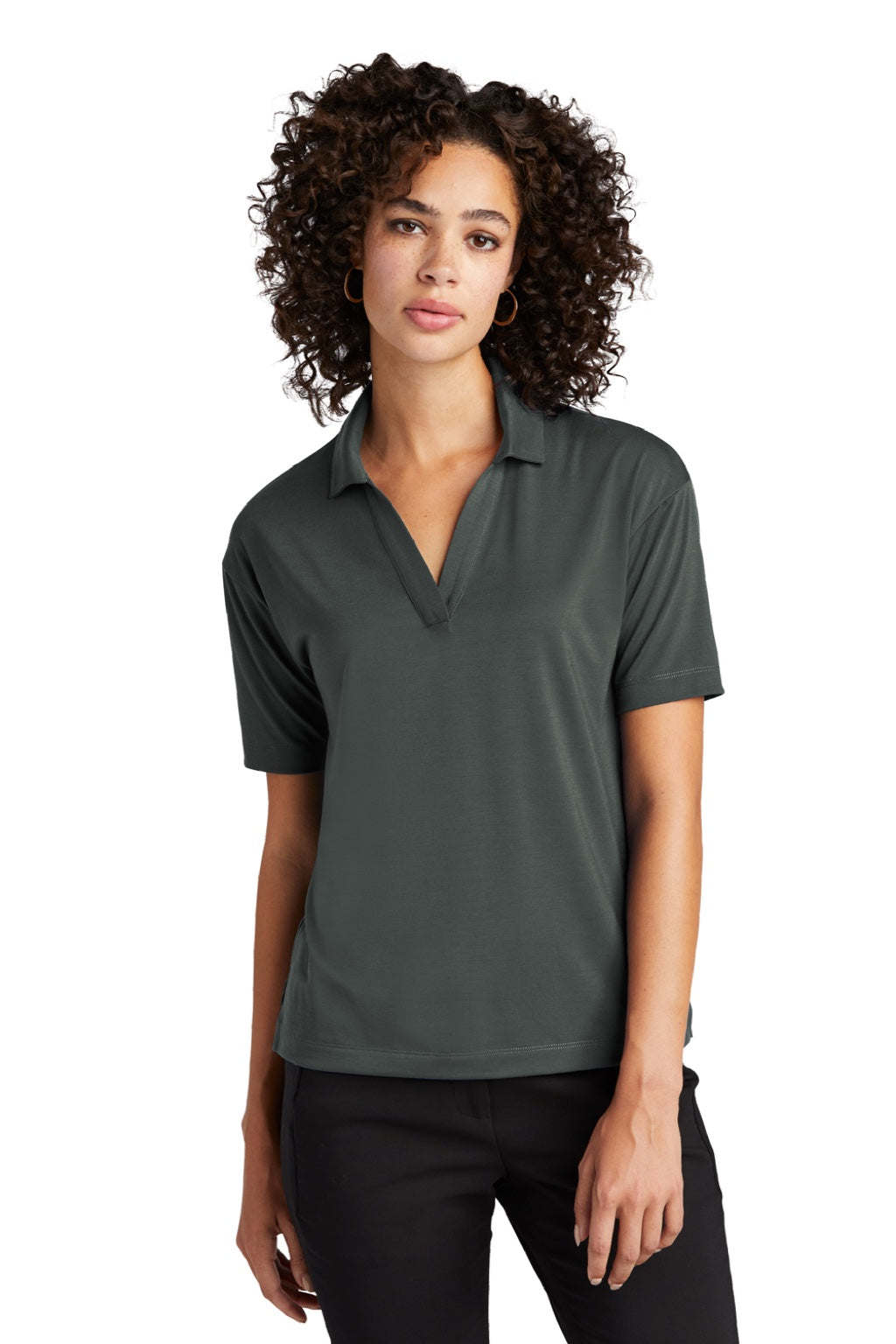 Mercer+Mettle MM1015 Womens Moisture Wicking Short Sleeve Polo Shirt Anchor Grey Model Front