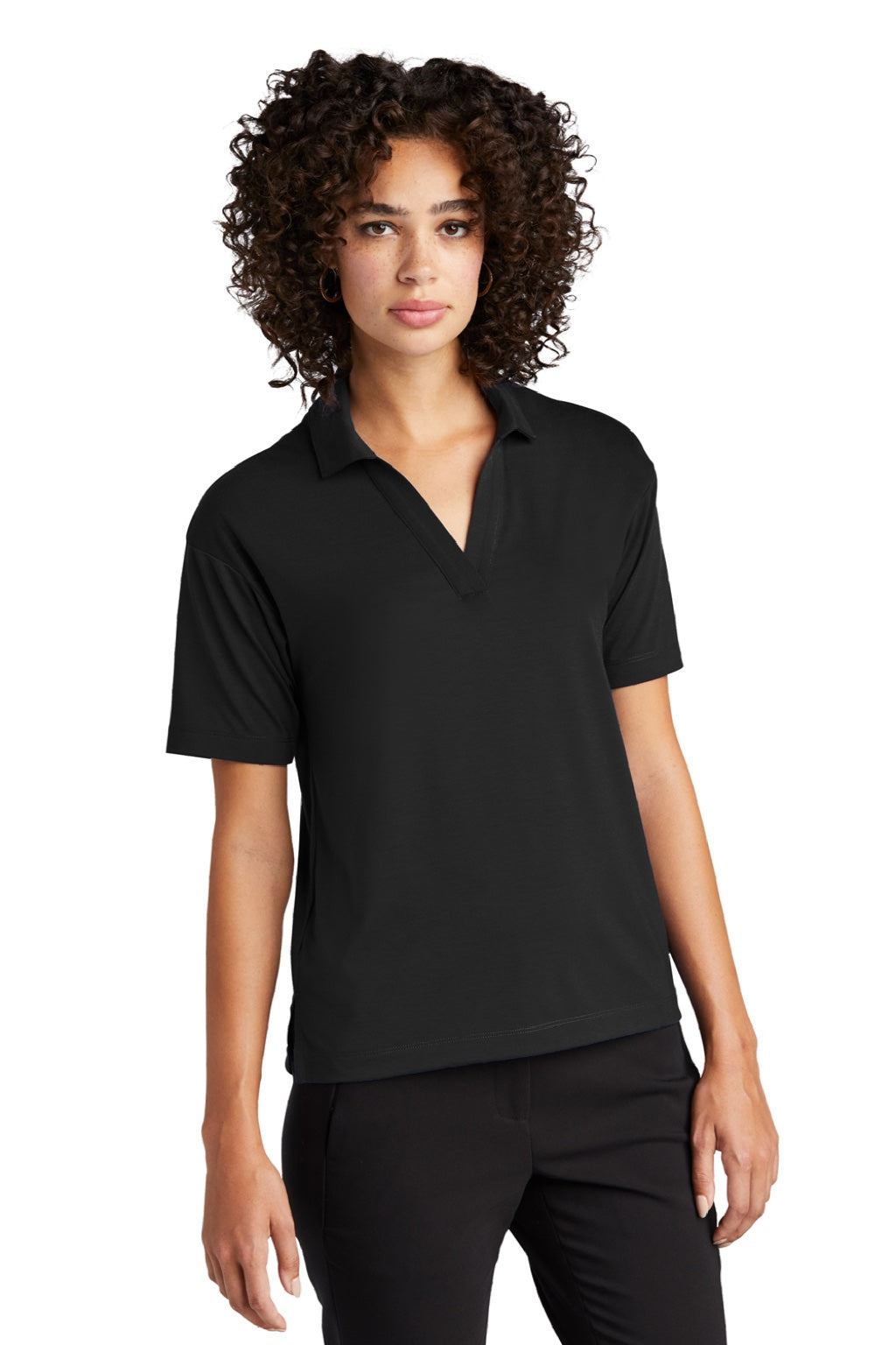 Mercer+Mettle MM1015 Womens Moisture Wicking Short Sleeve Polo Shirt Deep Black Model 3Q