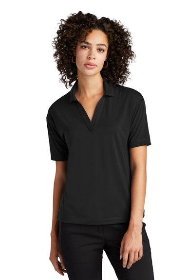 Mercer+Mettle MM1015 Womens Moisture Wicking Short Sleeve Polo Shirt Deep Black Model Front