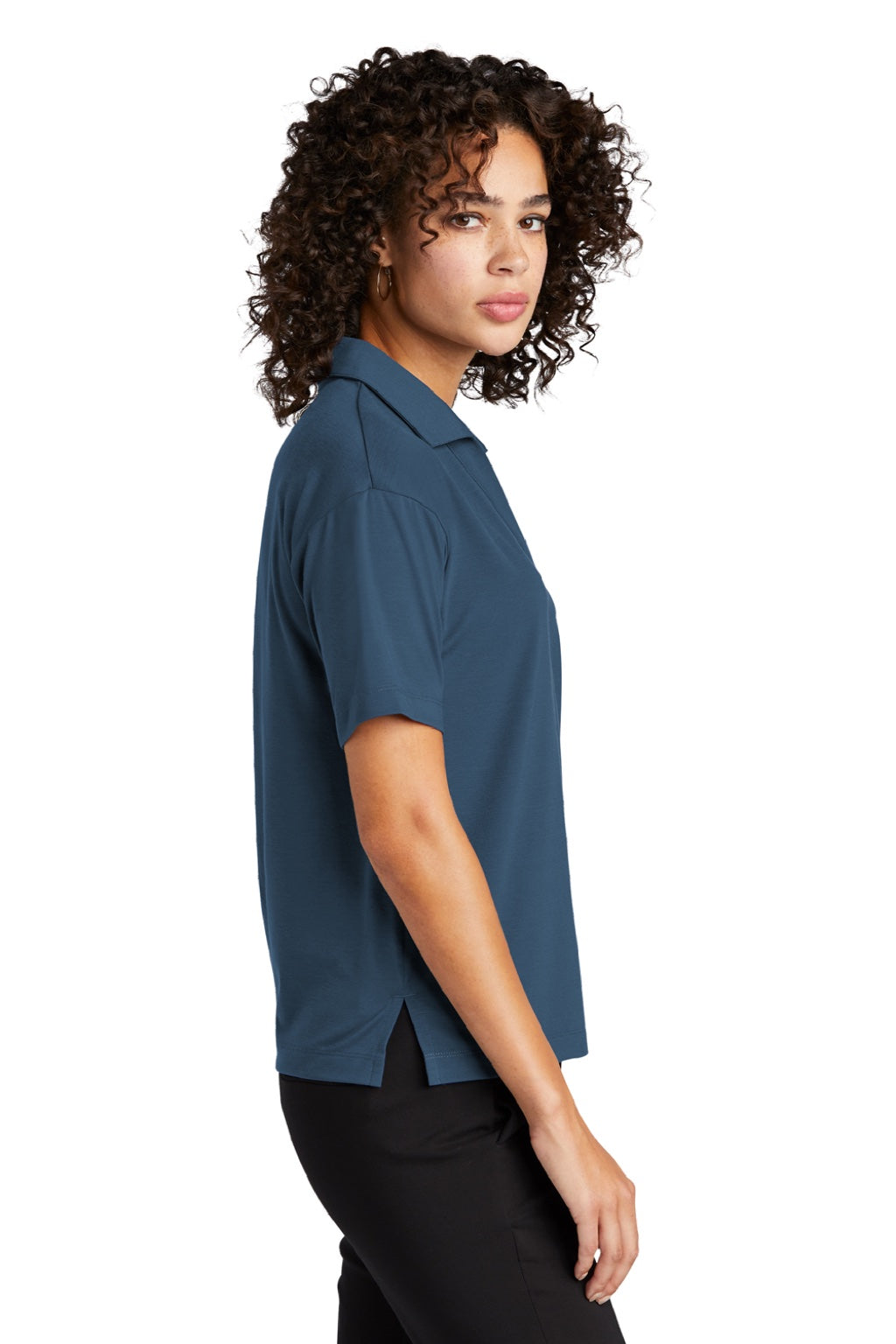 Mercer+Mettle MM1015 Womens Moisture Wicking Short Sleeve Polo Shirt Insignia Blue Model Side