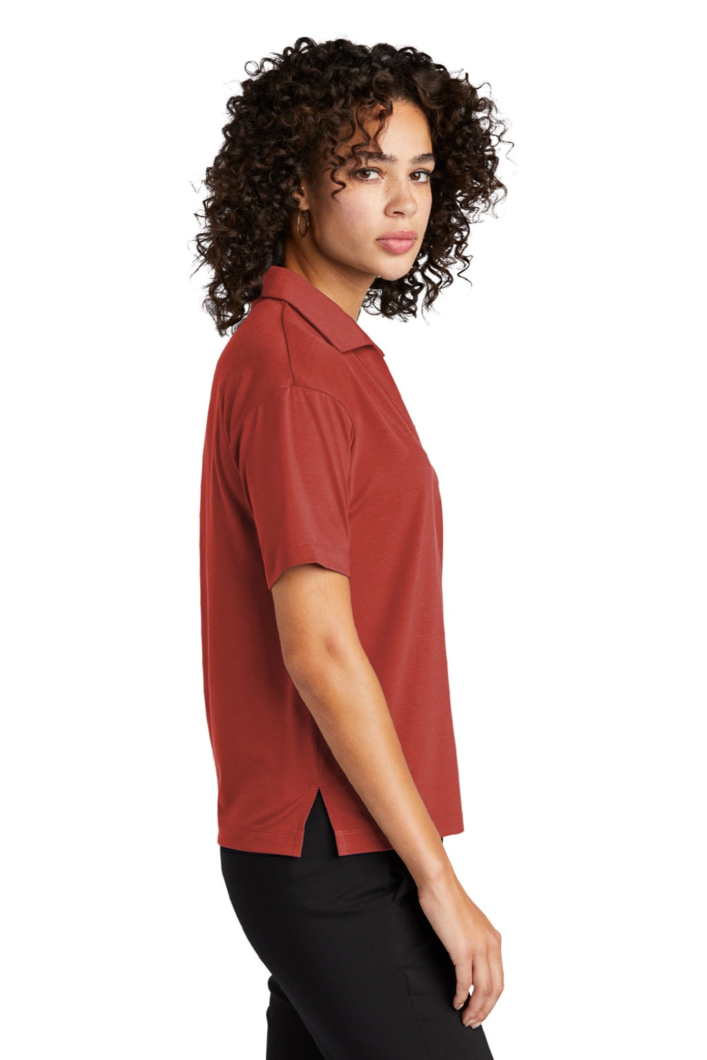 Mercer+Mettle MM1015 Womens Moisture Wicking Short Sleeve Polo Shirt Terracotta Red Model Side
