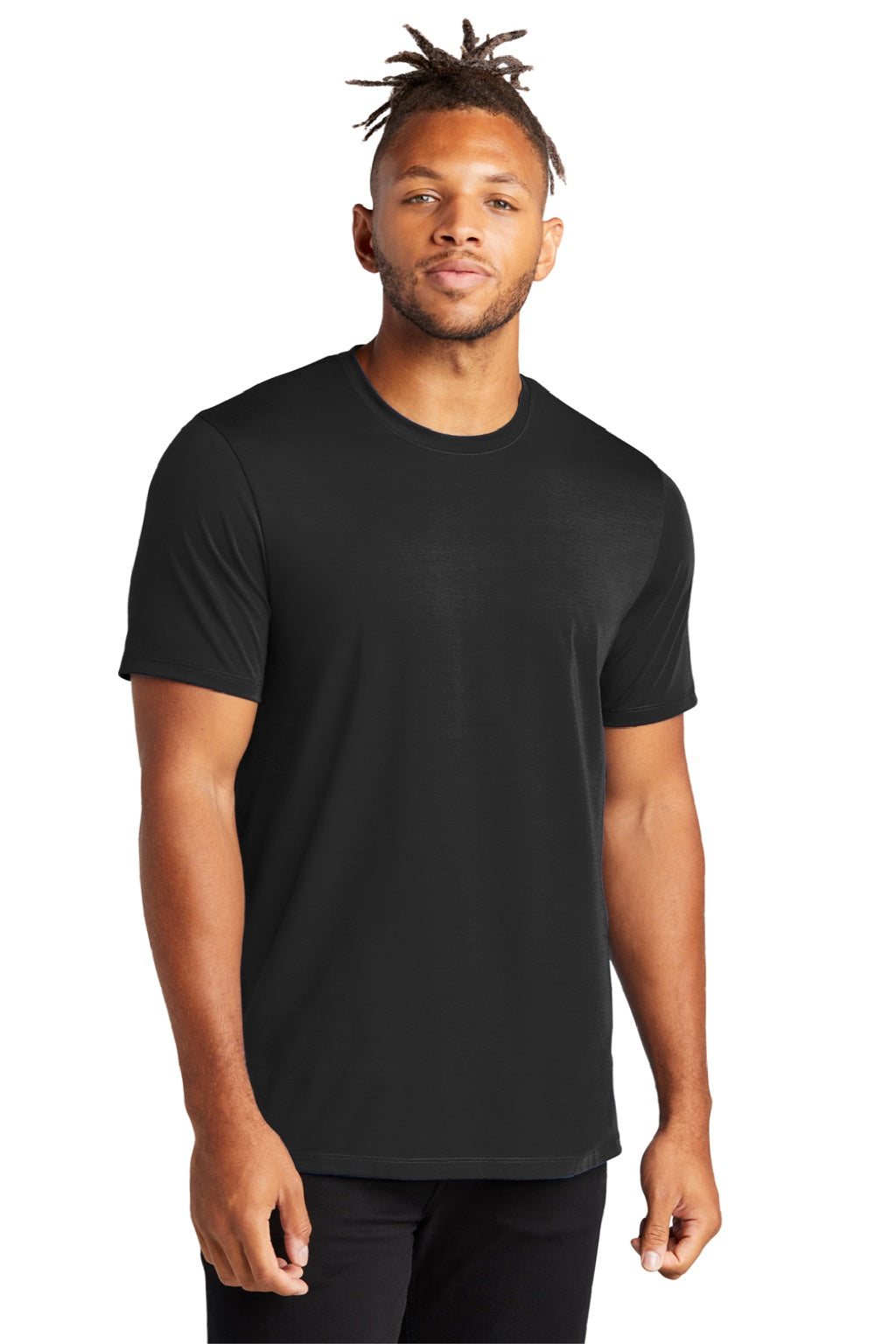 Mercer+Mettle MM1016 Mens Moisture Wicking Short Sleeve Crewneck T-Shirt Deep Black Model Front