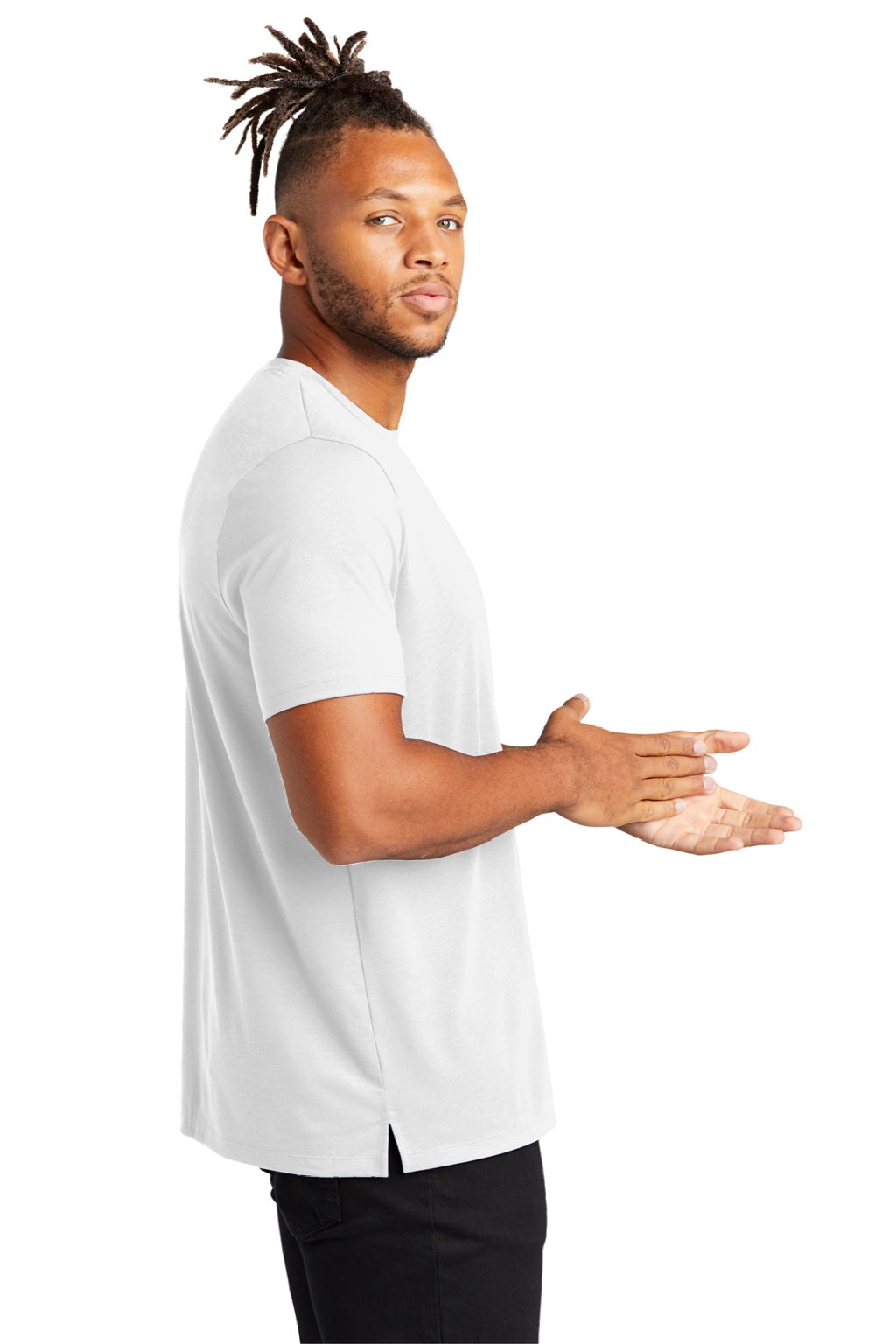 Mercer+Mettle MM1016 Mens Moisture Wicking Short Sleeve Crewneck T-Shirt White Model Side