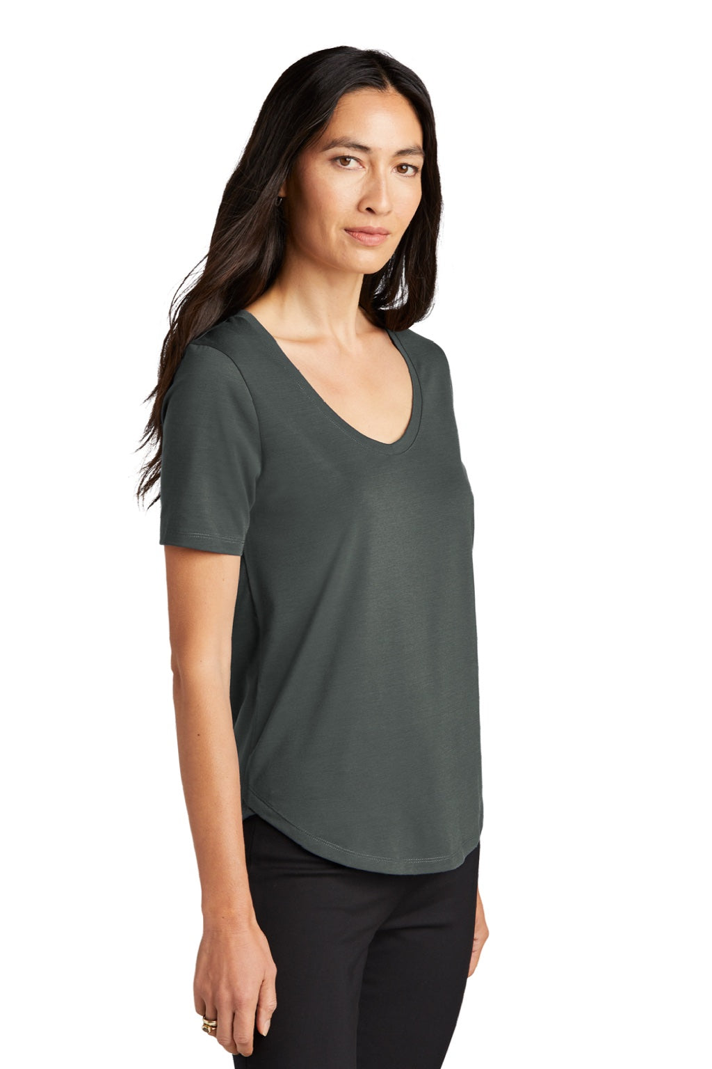 Mercer+Mettle MM1017 Womens Moisture Wicking Short Sleeve Scoop Neck T-Shirt Anchor Grey Model 3Q