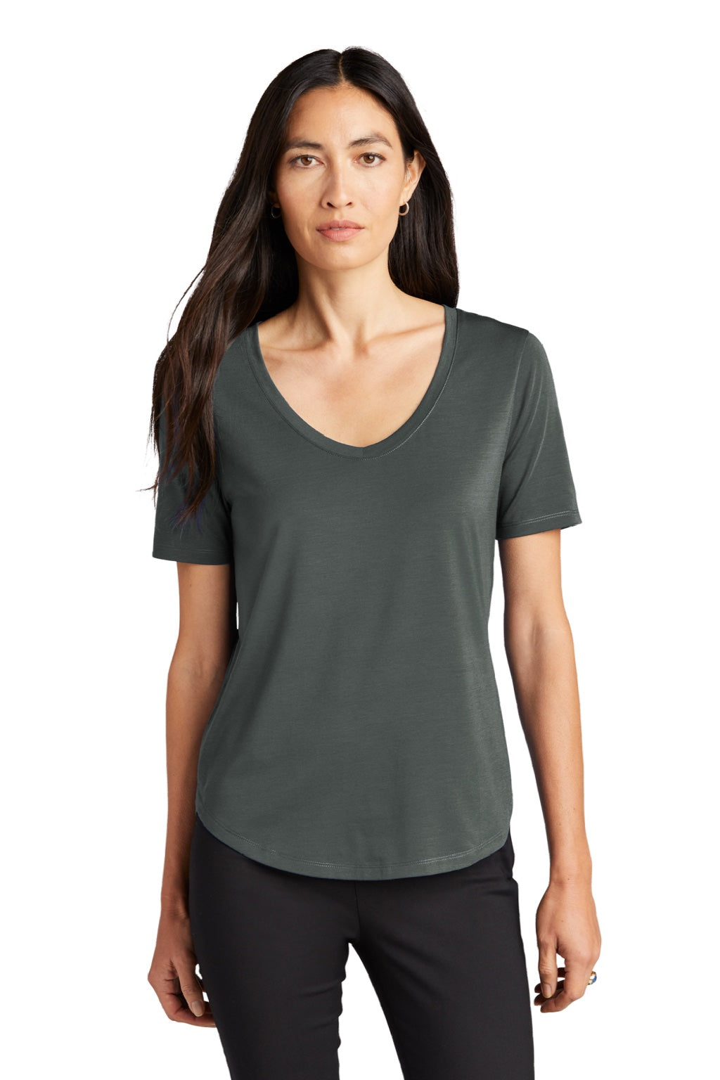 Mercer+Mettle MM1017 Womens Moisture Wicking Short Sleeve Scoop Neck T-Shirt Anchor Grey Model Front
