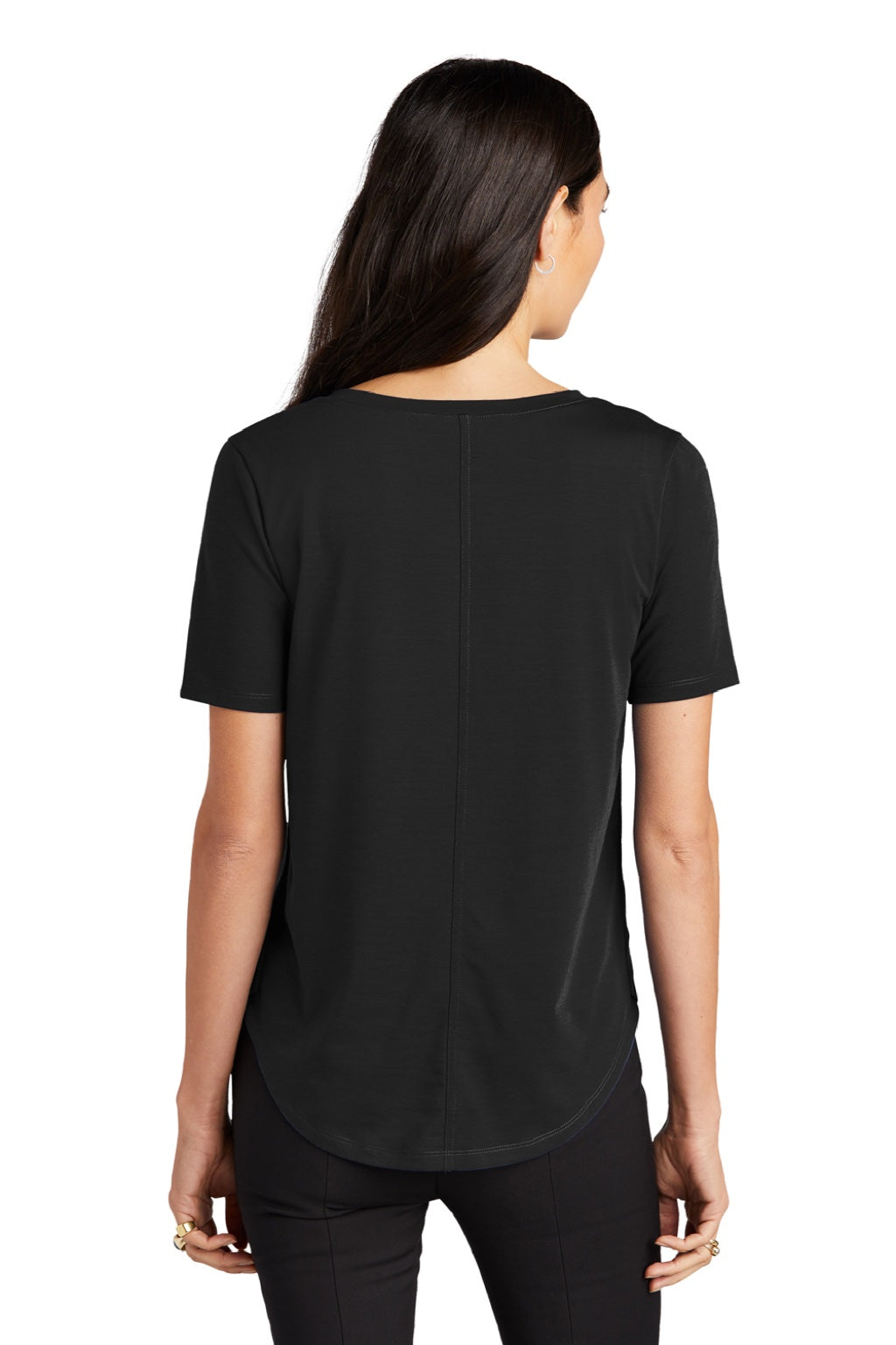 Mercer+Mettle MM1017 Womens Moisture Wicking Short Sleeve Scoop Neck T-Shirt Deep Black Model Back
