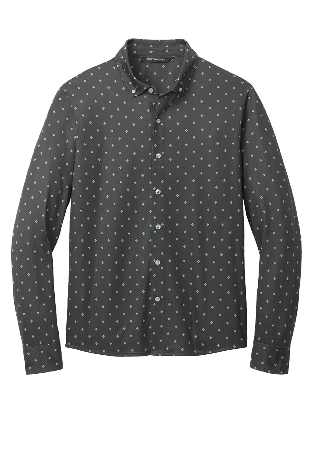 Mercer+Mettle MM1018 Mens Moisture Wicking Long Sleeve Button Down Shirt Anchor Grey Geo Diamond Flat Front