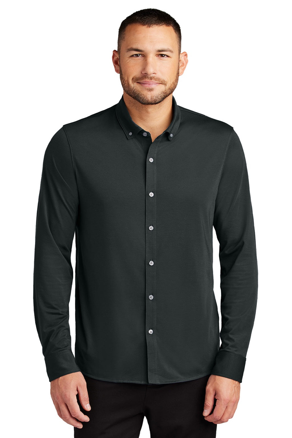 Mercer+Mettle MM1018 Mens Moisture Wicking Long Sleeve Button Down Shirt Anchor Grey Model Front