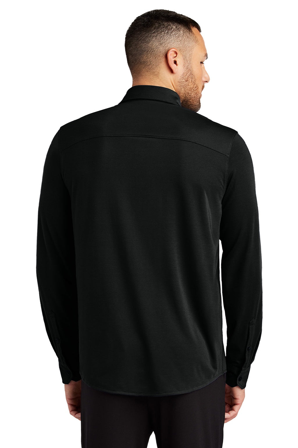 Mercer+Mettle MM1018 Mens Moisture Wicking Long Sleeve Button Down Shirt Deep Black Model Back
