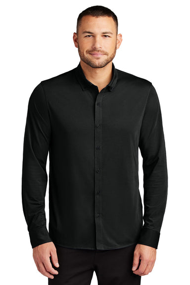 Mercer+Mettle MM1018 Mens Moisture Wicking Long Sleeve Button Down Shirt Deep Black Model Front