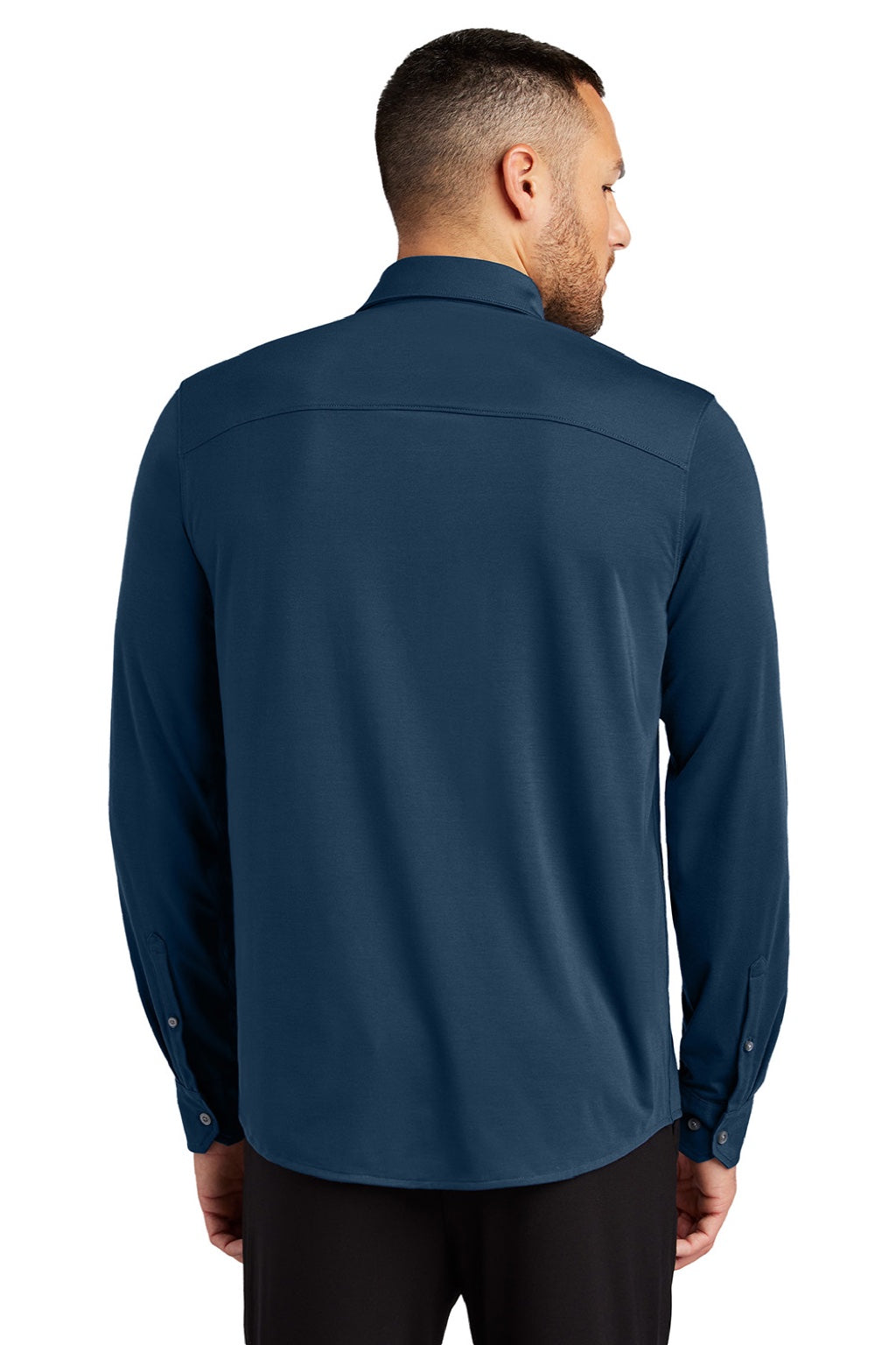 Mercer+Mettle MM1018 Mens Moisture Wicking Long Sleeve Button Down Shirt Insignia Blue Model Back
