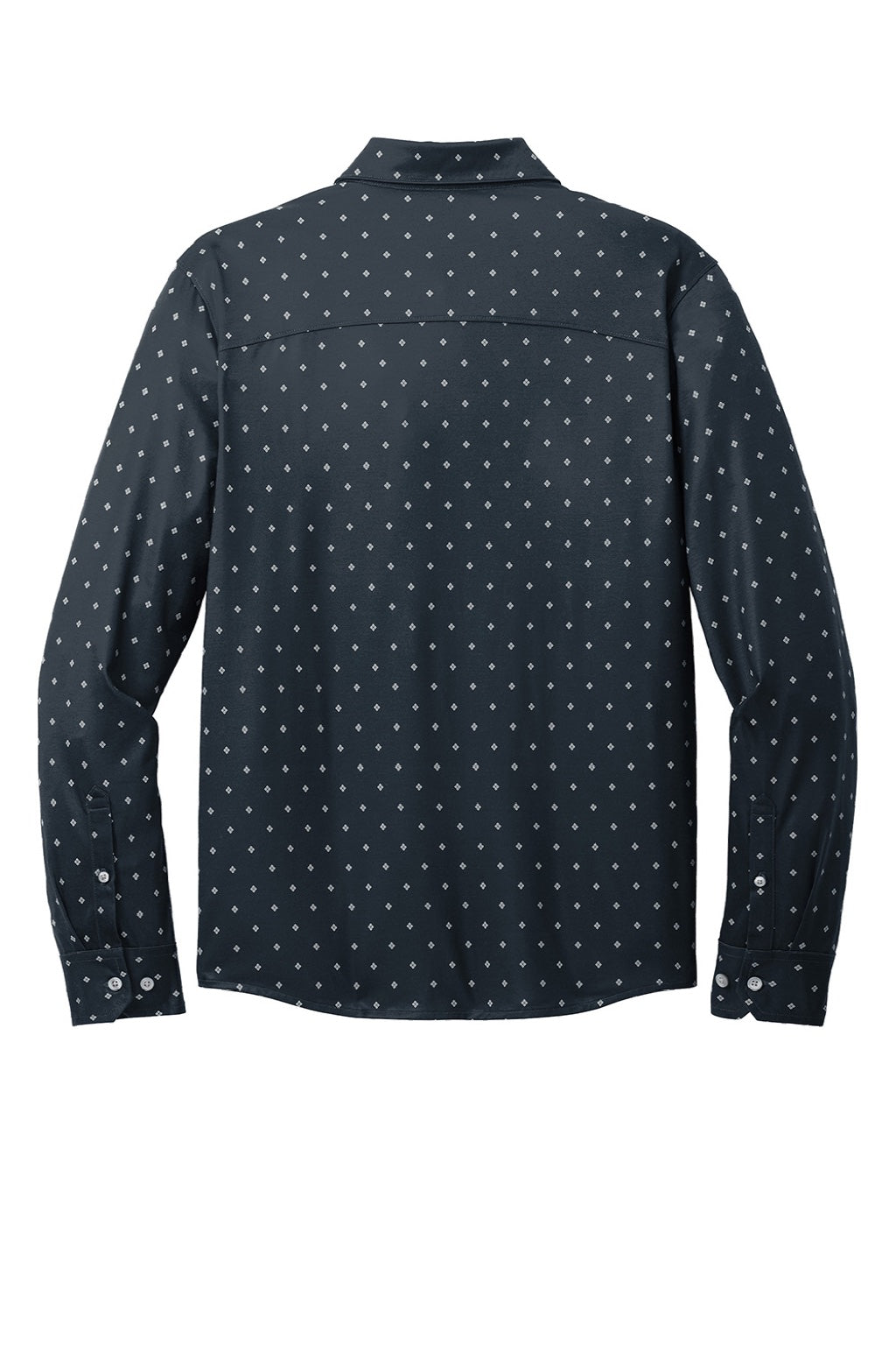 Mercer+Mettle MM1018 Mens Moisture Wicking Long Sleeve Button Down Shirt Navy Blue Geo Diamond Flat Back