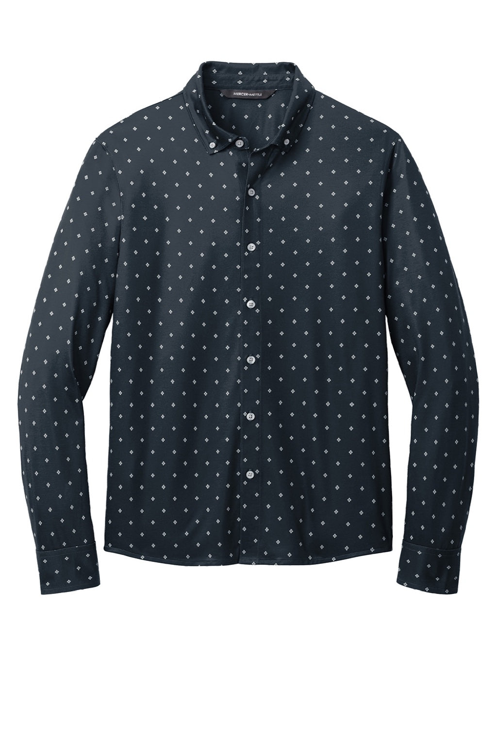 Mercer+Mettle MM1018 Mens Moisture Wicking Long Sleeve Button Down Shirt Navy Blue Geo Diamond Flat Front