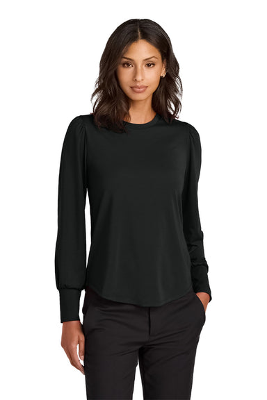 Mercer+Mettle MM1019 Womens Moisture Wicking Stretch Jersey Long Sleeve Blouson Top Deep Black Model Front