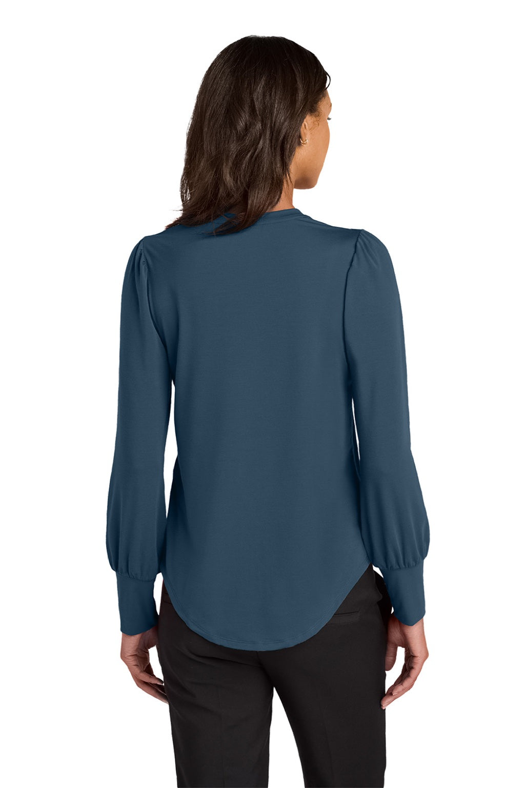 Mercer+Mettle MM1019 Womens Moisture Wicking Stretch Jersey Long Sleeve Blouson Top Insignia Blue Model Back
