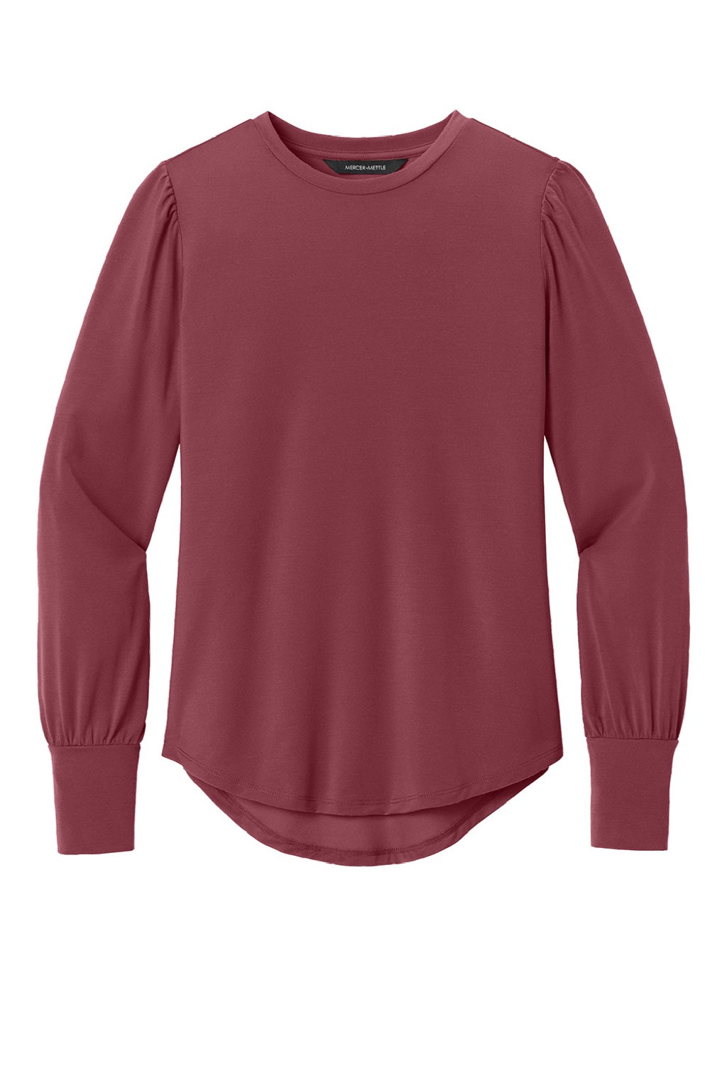 Mercer+Mettle MM1019 Womens Moisture Wicking Stretch Jersey Long Sleeve Blouson Top Rosewood Red Flat Front
