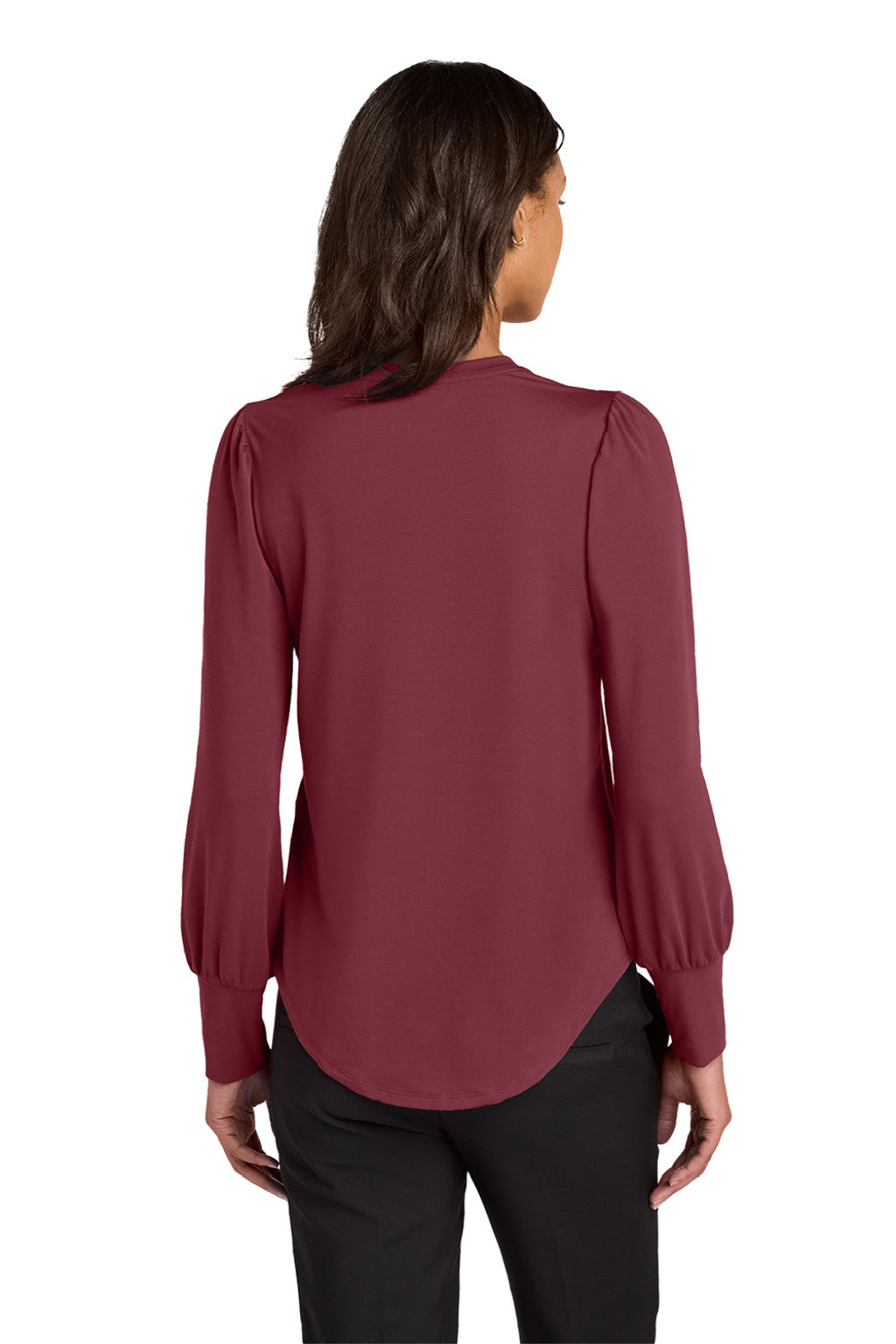 Mercer+Mettle MM1019 Womens Moisture Wicking Stretch Jersey Long Sleeve Blouson Top Rosewood Red Model Back
