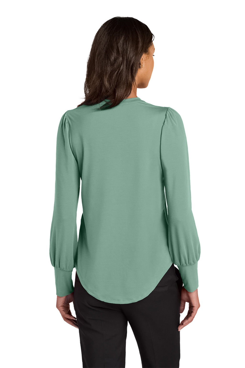 Mercer+Mettle MM1019 Womens Moisture Wicking Stretch Jersey Long Sleeve Blouson Top Sage Green Model Back