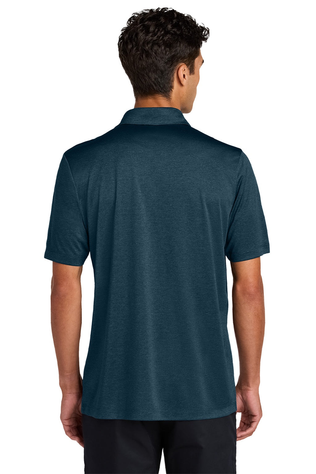 Mercer+Mettle MM1020 Mens Recharge Moisture Wicking Short Sleeve Polo Shirt Heather Insignia Blue Model Back