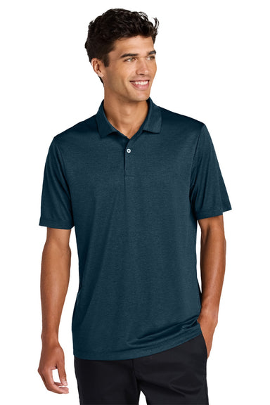 Mercer+Mettle MM1020 Mens Recharge Moisture Wicking Short Sleeve Polo Shirt Heather Insignia Blue Model Front