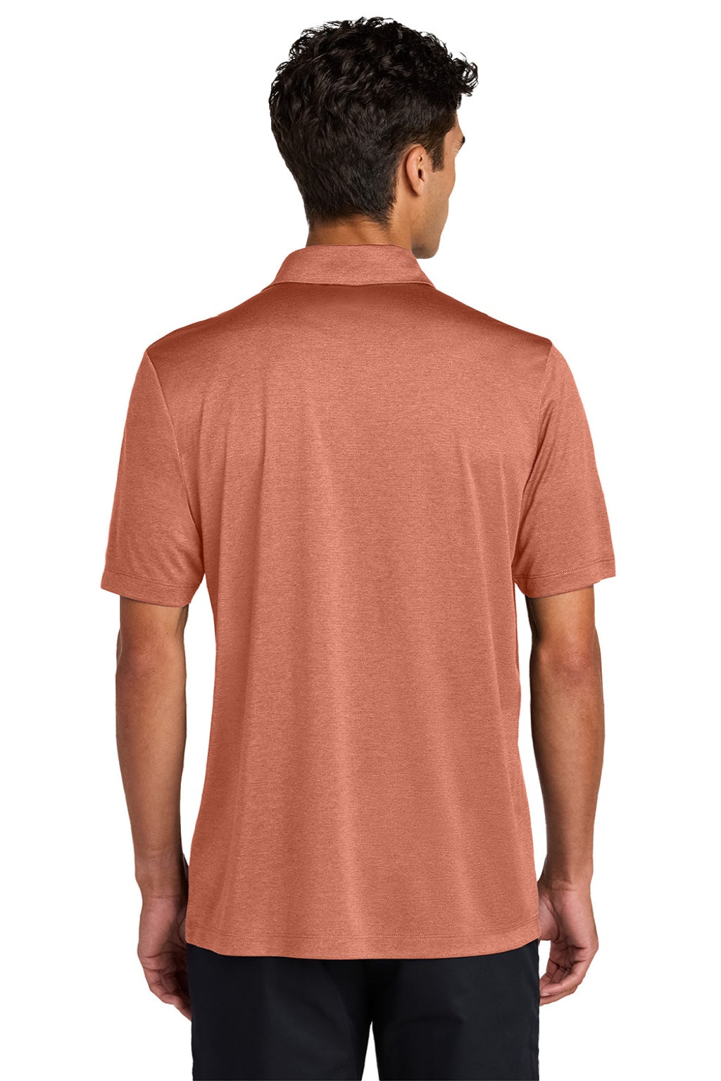 Mercer+Mettle MM1020 Mens Recharge Moisture Wicking Short Sleeve Polo Shirt Heather Sienna Model Back