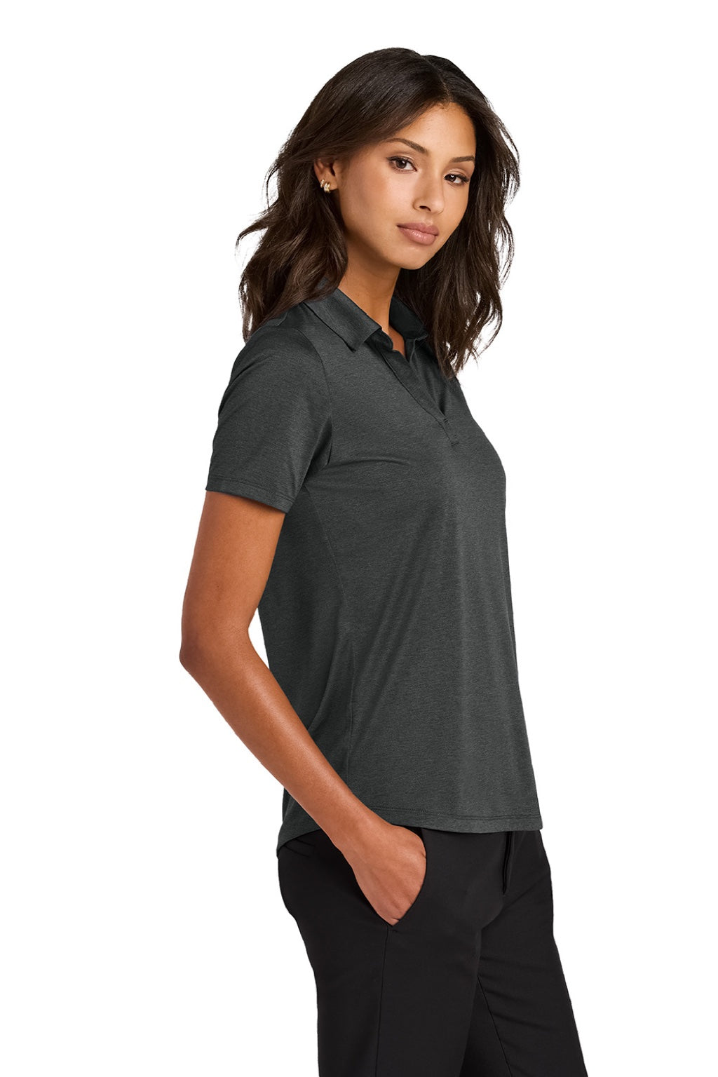 Mercer+Mettle MM1021 Womens Recharge Moisture Wicking Short Sleeve Polo Shirt Heather Anchor Grey Model Side