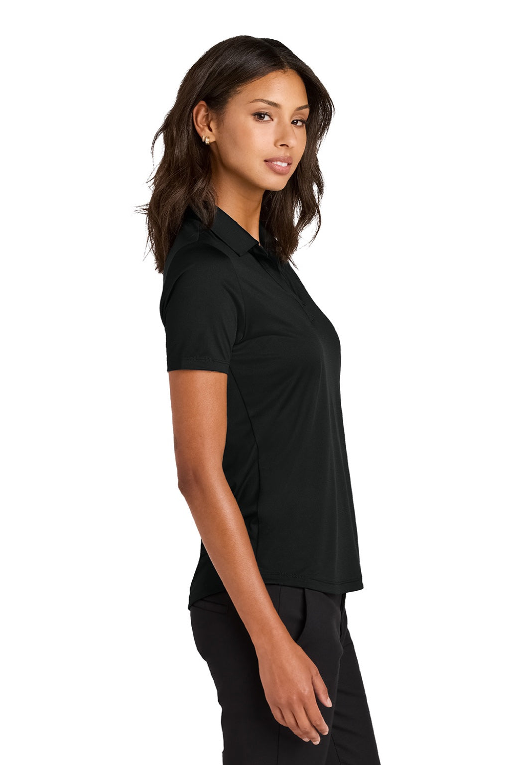 Mercer+Mettle MM1021 Womens Recharge Moisture Wicking Short Sleeve Polo Shirt Deep Black Model Side
