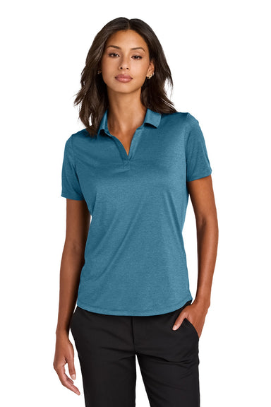 Mercer+Mettle MM1021 Womens Recharge Moisture Wicking Short Sleeve Polo Shirt Heather Harbor Blue Model Front