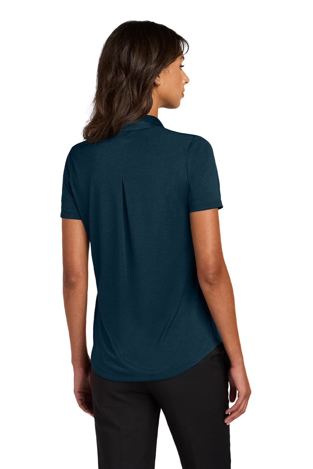 Mercer+Mettle MM1021 Womens Recharge Moisture Wicking Short Sleeve Polo Shirt Heather Insignia Blue Model Back