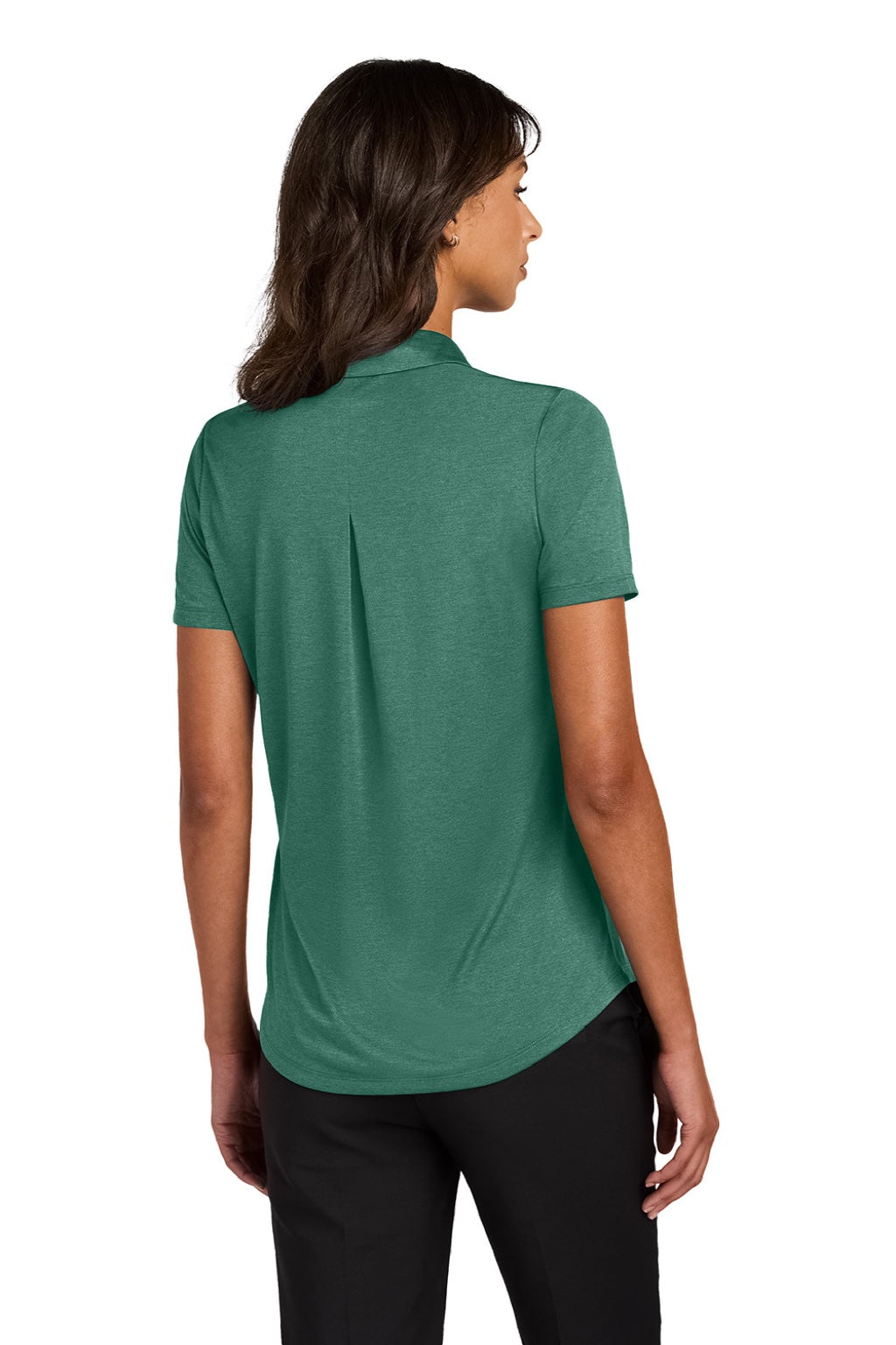 Mercer+Mettle MM1021 Womens Recharge Moisture Wicking Short Sleeve Polo Shirt Heather Sage Green Model Back