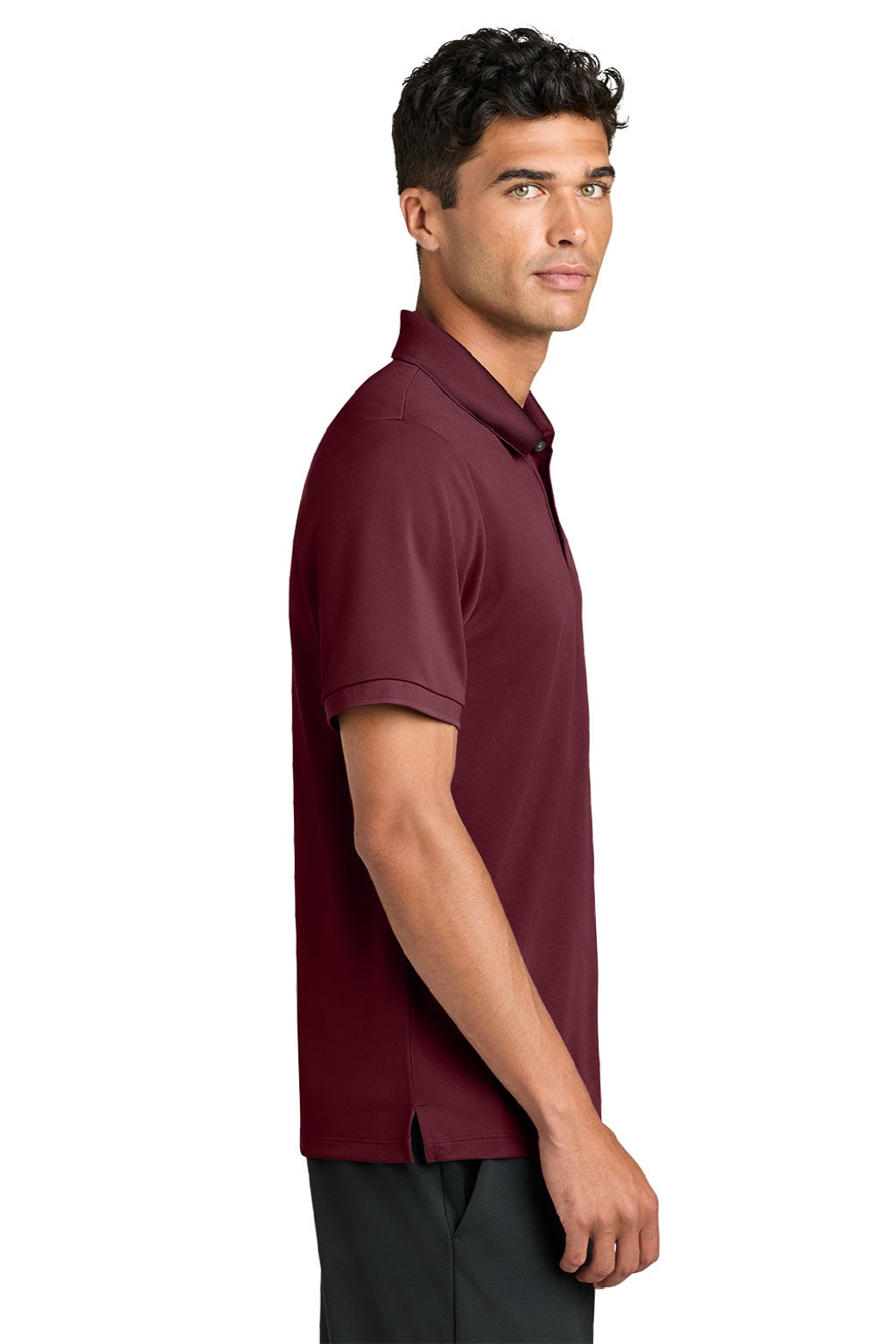 Mercer+Mettle MM1030 Mens Everyday Performance Short Sleeve Polo Shirt Burgundy Model Side