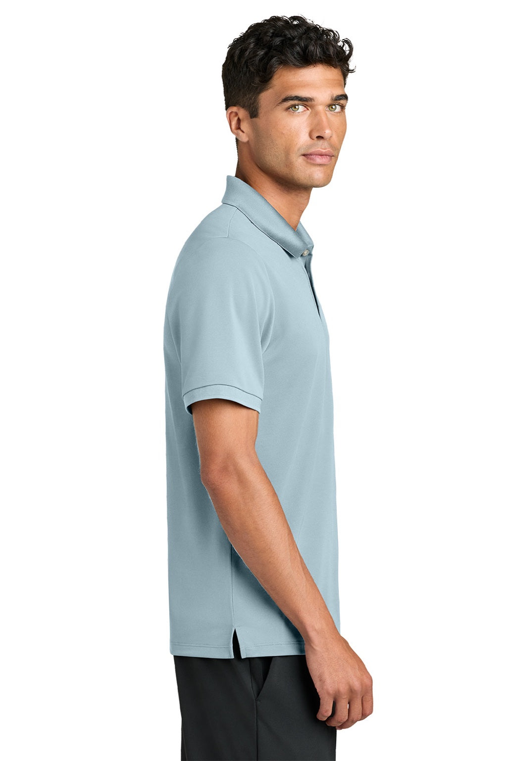 Mercer+Mettle MM1030 Mens Everyday Performance Short Sleeve Polo Shirt Celestial Blue Model Side