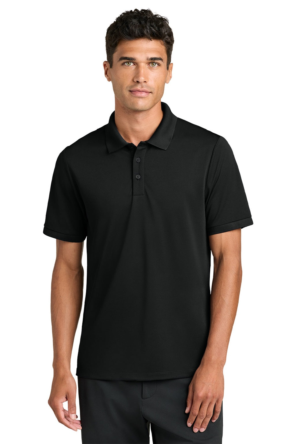 Mercer+Mettle MM1030 Mens Everyday Performance Short Sleeve Polo Shirt Deep Black Model Front