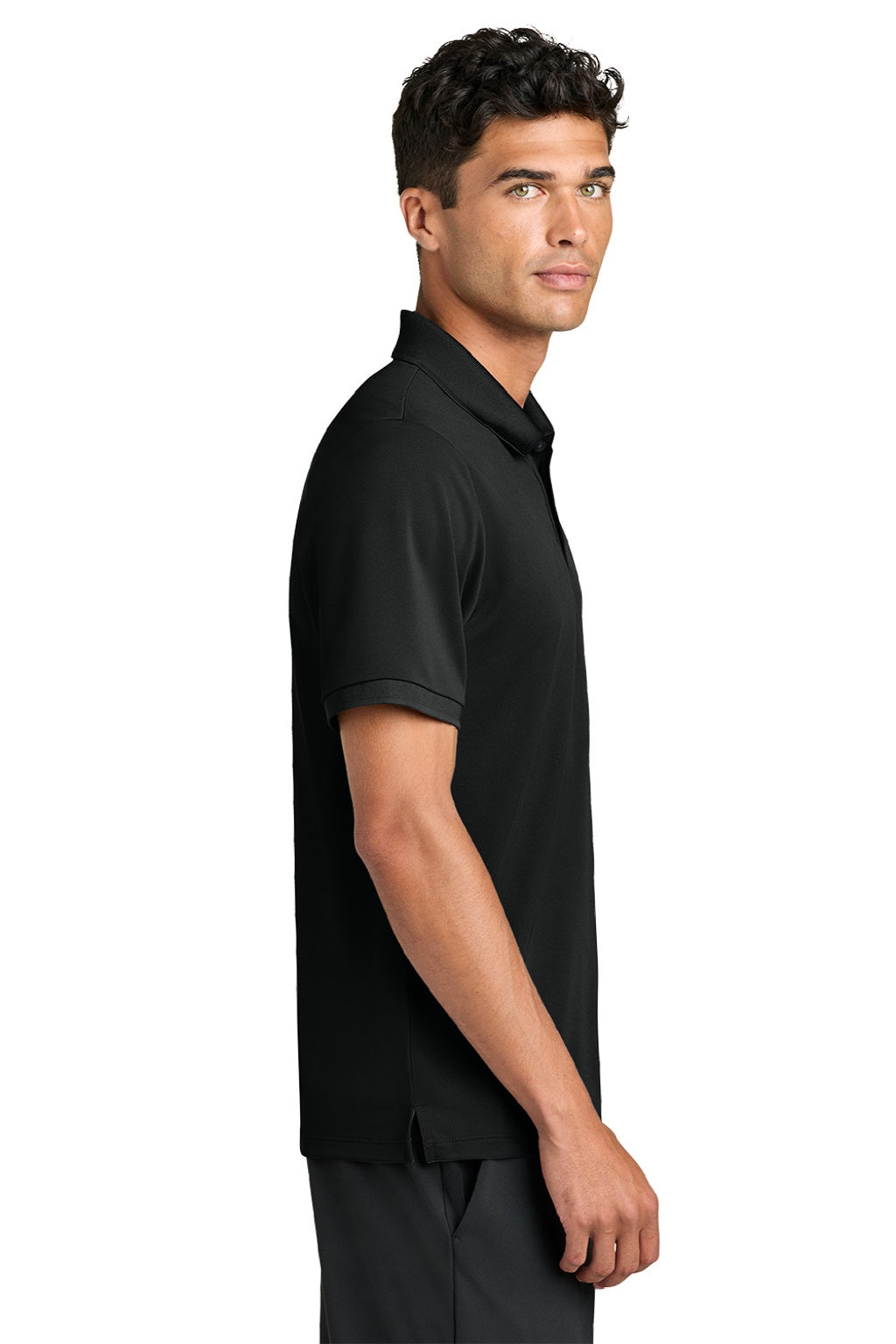 Mercer+Mettle MM1030 Mens Everyday Performance Short Sleeve Polo Shirt Deep Black Model Side