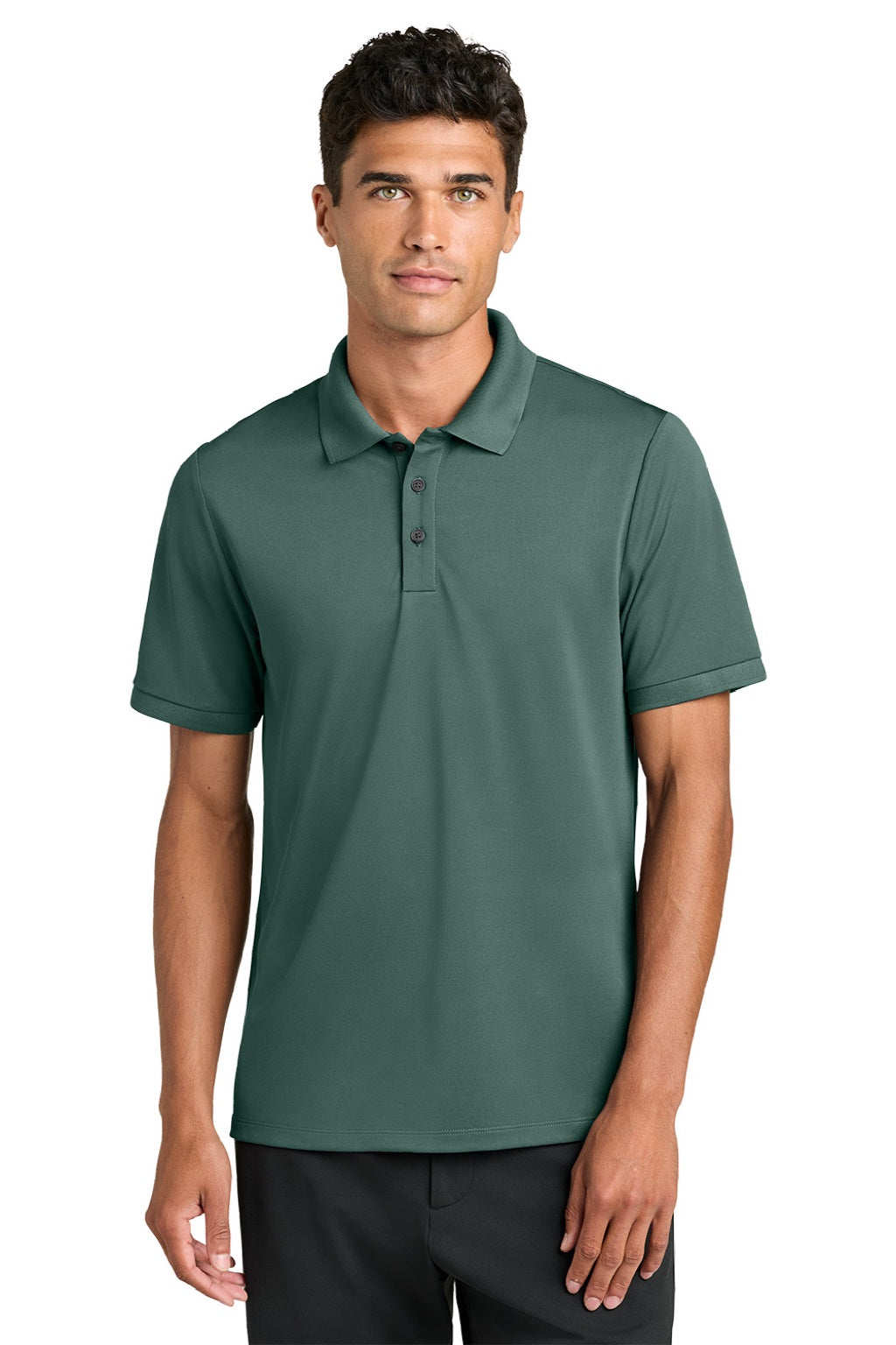 Mercer+Mettle MM1030 Mens Everyday Performance Short Sleeve Polo Shirt Silver Pine Green Model Front