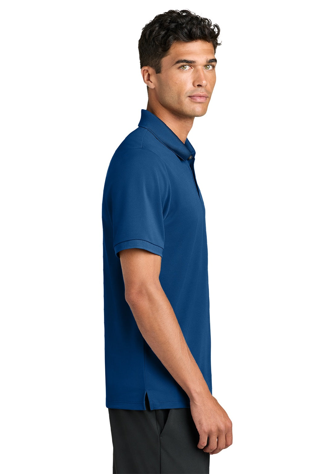 Mercer+Mettle MM1030 Mens Everyday Performance Short Sleeve Polo Shirt True Blue Model Side