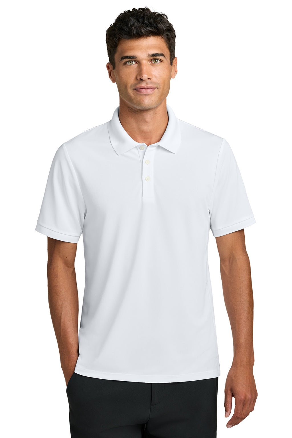 Mercer+Mettle MM1030 Mens Everyday Performance Short Sleeve Polo Shirt White Model Front